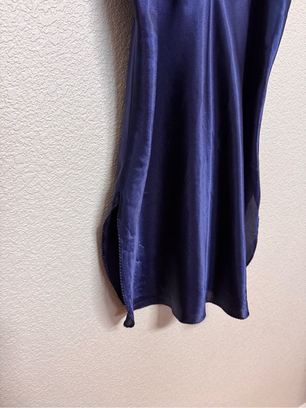 Vintage 90s Lace Trim V Neck Satin Mini Slip Dress Navy Women’s M Y2K Lingerie - Picture 5 of 8